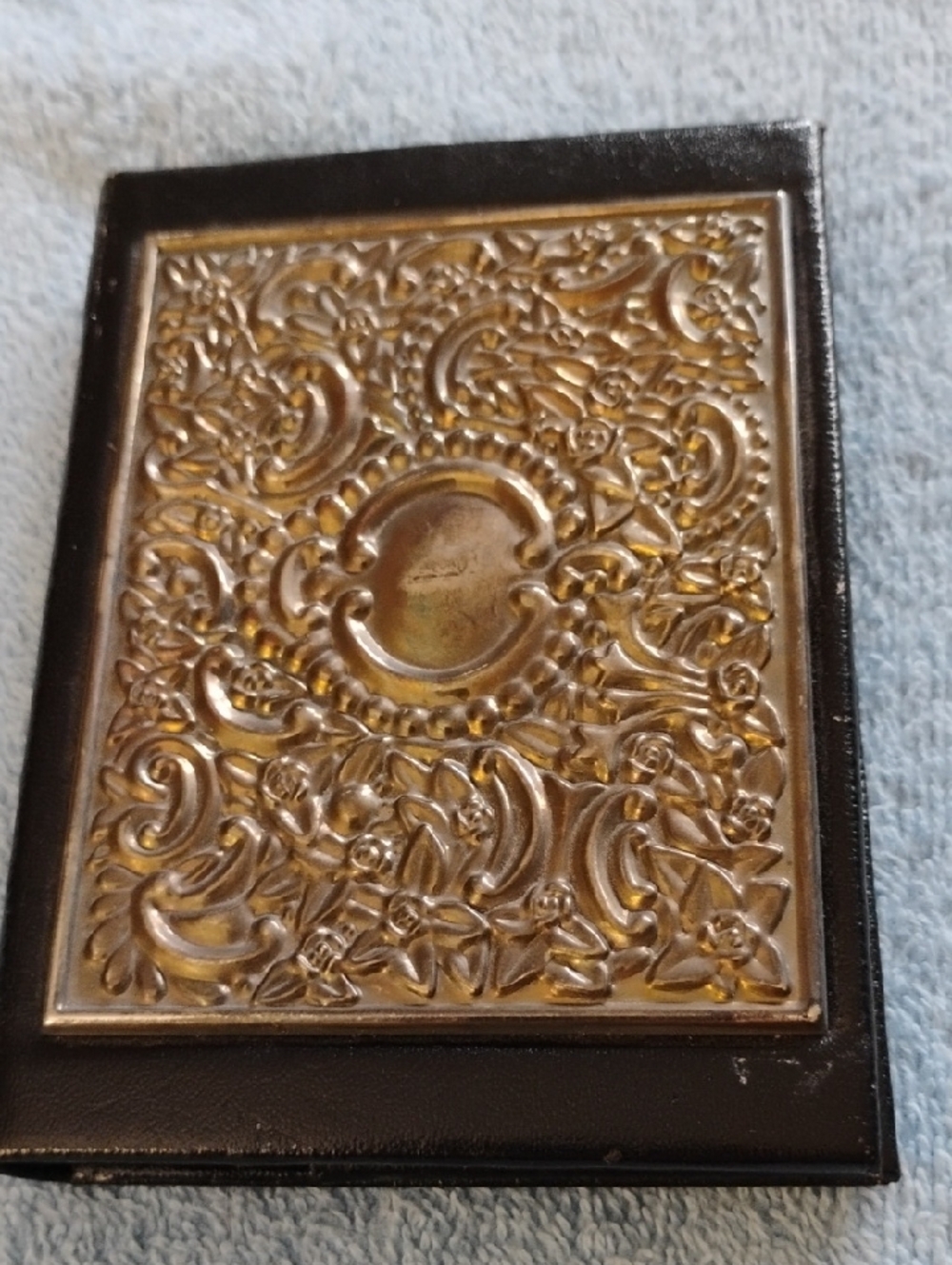 Vintage Black Leather And Brass Card Holder Address Book